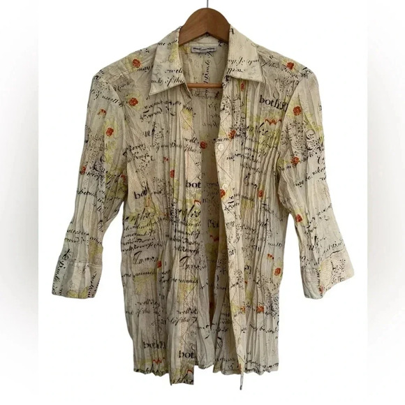 Marie Claire button down  shirt with vintage imprinted design size large - Picture 1 of 5